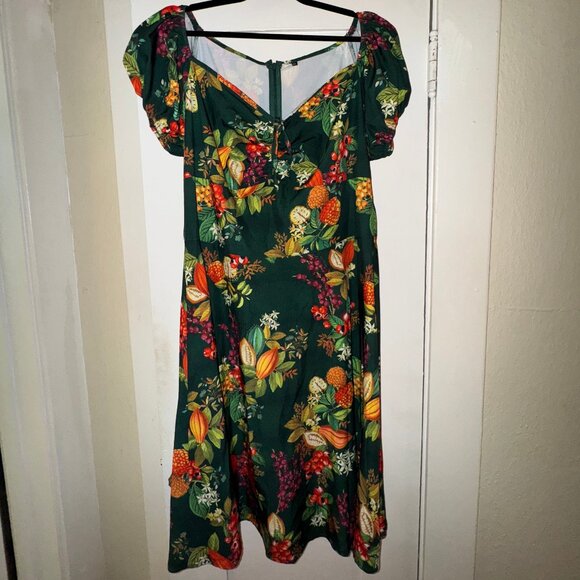 Amazon - 1950s-Style Deep Green Garden/Floral/Fruit Print Swing Dress (Size 2XL) - Picture 1 of 3